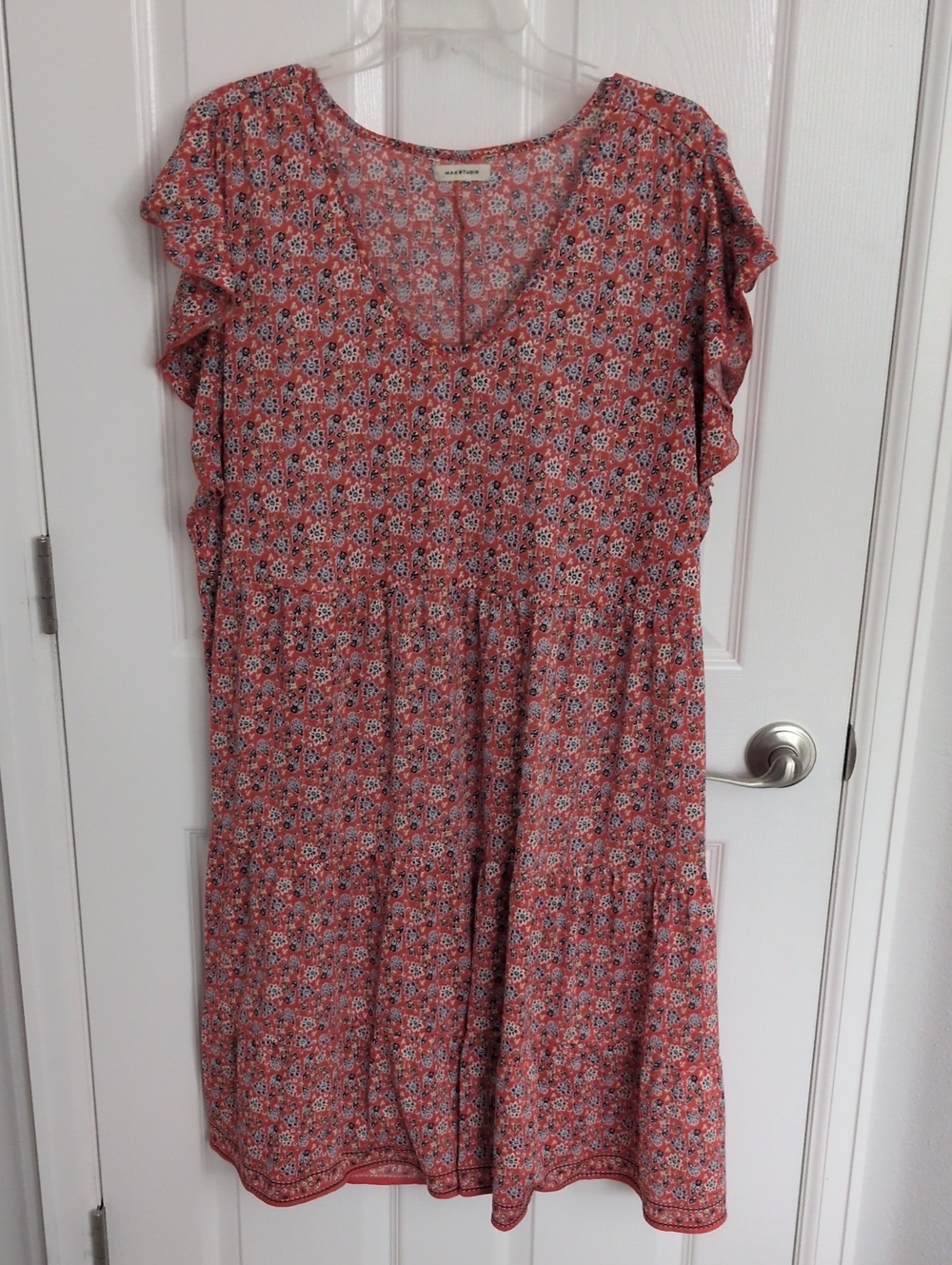 Max Studio Coral Floral Tiered Dress